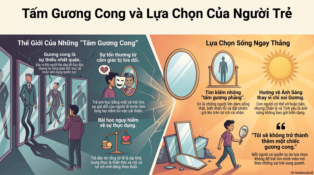TẤM GƯƠNG CONG, LÀM SAO NGƯỜI SOI CÓ THỂ THẲNG?