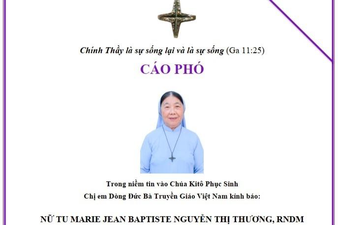 CÁO PHÓ NỮ TU MARIE JEAN BAPTISTE NGUYỄN THỊ THƯƠNG, RNDM